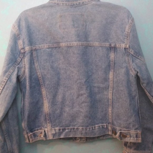 90's Cropped Jean Jacket Claiborne Womens Med-Petite Y2K Acid Washed Denim Coat - Picture 2 of 4